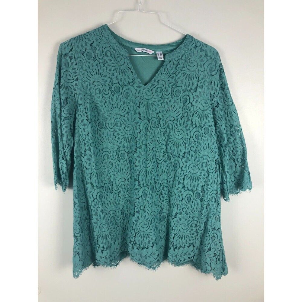 Isaac Mizrahi Live! Green Lace Lined Blouse Women’s Size LP Cottage Coastal